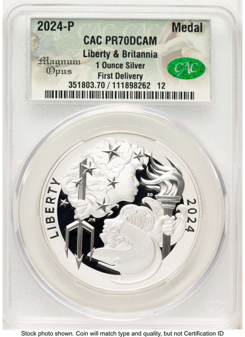 2024-P Medal Proof Modern Bullion Coin CACG PR70   Liberty & Brittania Silver Medal - First Strike coin front image
