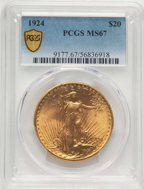 1924 $20 Saint Gaudens Double Eagle PCGS MS67 coin front image