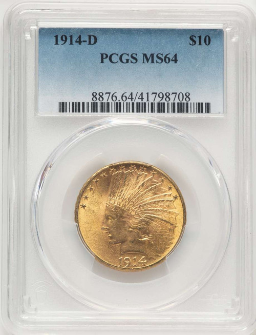 1914-D $10 Indian Gold Eagle Coin PCGS MS64 coin front image