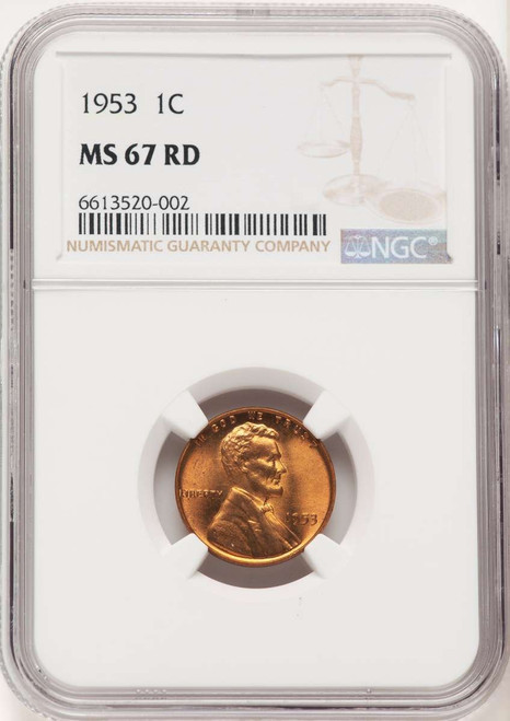 1953 1C Lincoln Cent Coin NGC MS67     RD coin front image