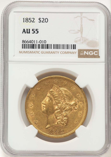 1852 $20 Liberty Gold Double Eagle NGC AU55 coin front image