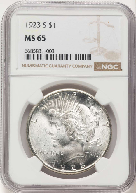 1923-S S$1 Peace Silver Dollar Coin NGC MS65 coin front image