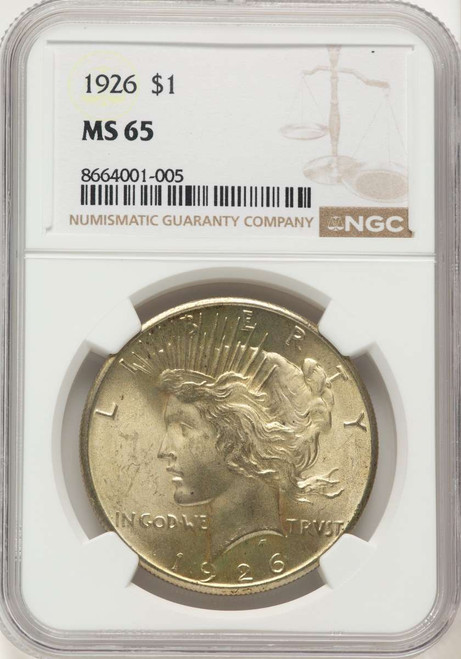 1926 S$1 Peace Silver Dollar Coin NGC MS65 coin front image