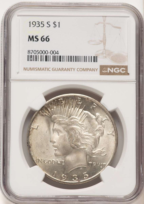 1935-S S$1 Peace Silver Dollar Coin NGC MS66 coin front image