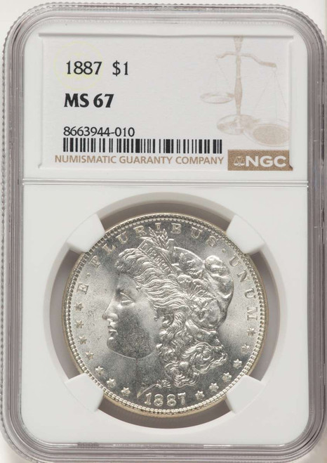 1887 S$1 Morgan Silver Dollar Coin NGC MS67 coin front image