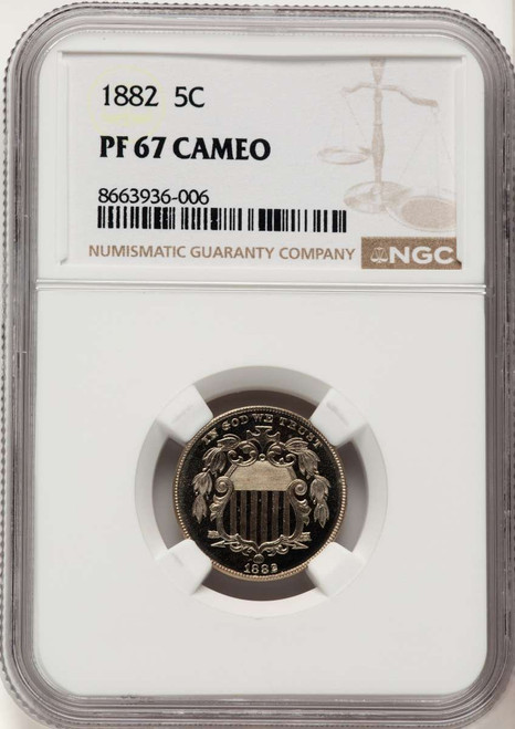 1882 5C Proof Shield Nickel Coin NGC PF67 CAMEO coin front image