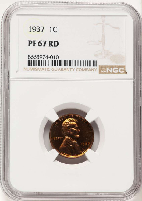 1937 1C Proof Lincoln Cent Coin NGC PF67     RD coin front image