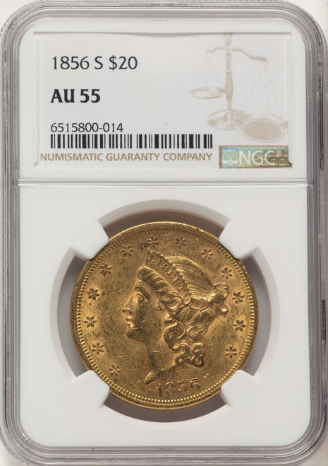 1856-S $20 Liberty Gold Double Eagle NGC AU55 coin front image