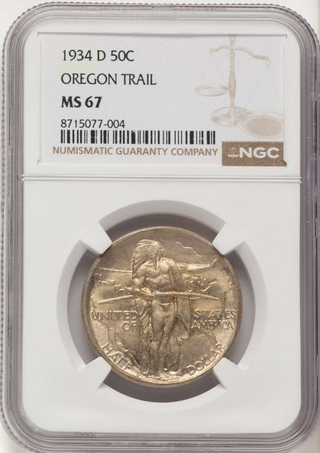 1934-D 50C Commemorative Silver Coin NGC MS67   Oregon coin front image