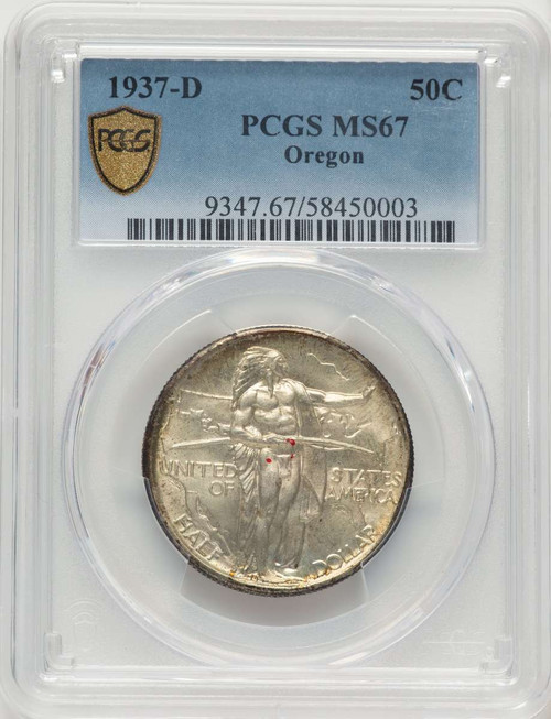 1937-D 50C Commemorative Silver Coin PCGS MS67   Oregon coin front image