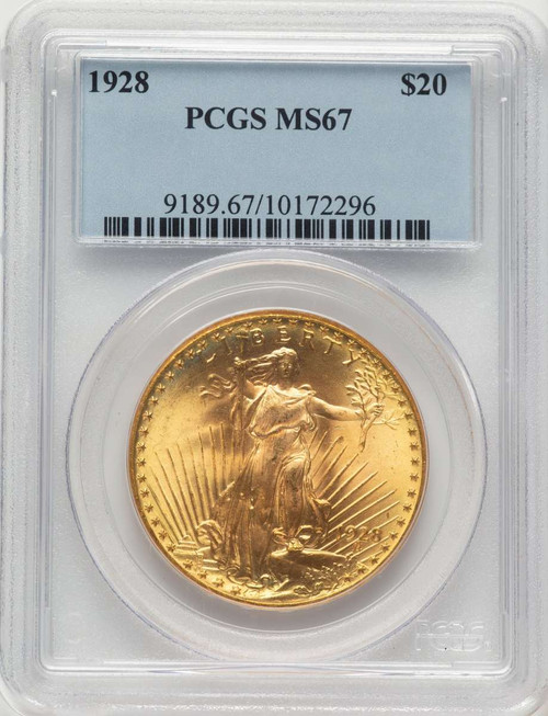 1928 $20 Saint Gaudens Double Eagle PCGS MS67 coin front image