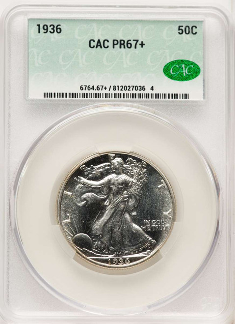 1936 50C Proof Walking Liberty Half Dollar Coin CACG PR67  + coin front image
