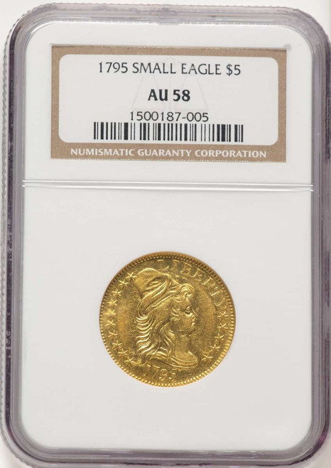 1795 $5 Early Half Eagle Coin NGC AU58   Small Eagle coin front image