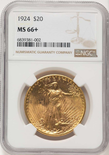 1924 $20 Saint Gaudens Double Eagle NGC MS66  + coin front image