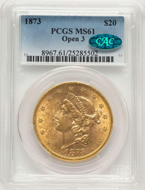 Bullionshark 1873 $20 Liberty Gold Double Eagle PCGS MS61  CAC  Open 3 - HAT785508006 