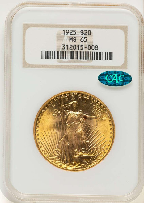 Bullionshark 1925 $20 Saint Gaudens Double Eagle NGC MS65  CAC - HAT523861022 