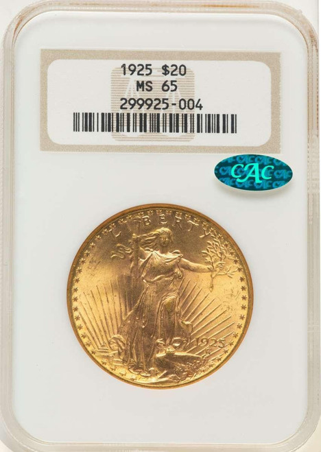 Bullionshark 1925 $20 Saint Gaudens Double Eagle NGC MS65  CAC - HAT523861020 