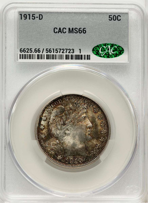 1915-D 50C Barber Half Dollar Coin CACG MS66 coin front image