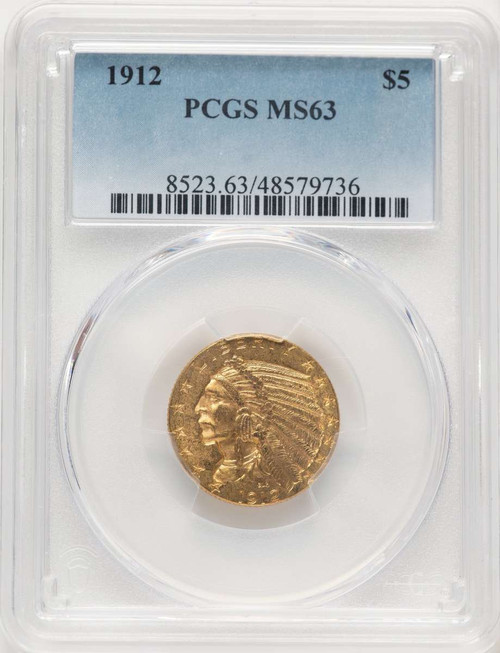 1912 $5 Indian Gold Half Eagle Coin PCGS MS63 coin front image