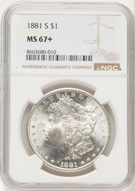 1881-S S$1 Morgan Silver Dollar Coin NGC MS67  + coin front image