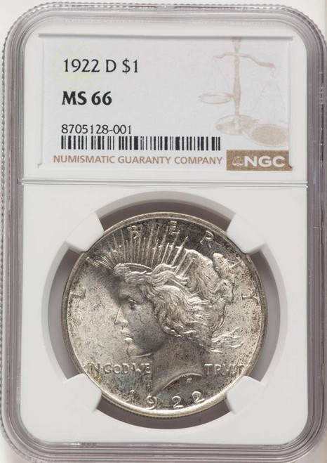 1922-D S$1 Peace Silver Dollar Coin NGC MS66 coin front image