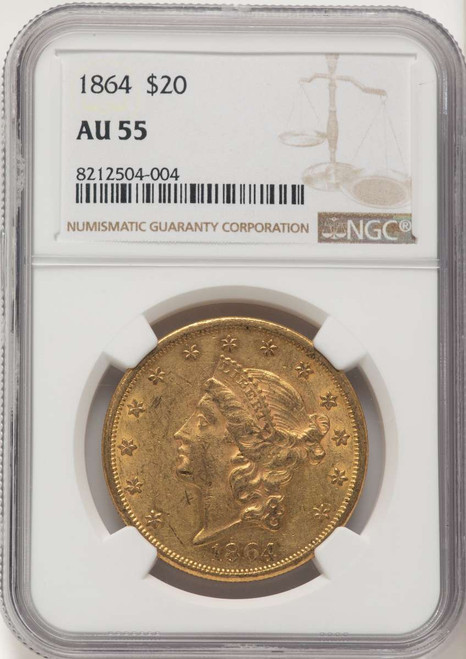 1864 $20 Liberty Gold Double Eagle NGC AU55 coin front image