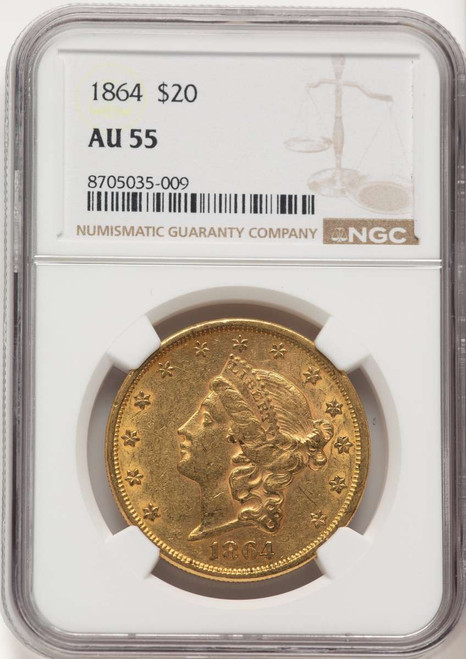 1864 $20 Liberty Gold Double Eagle NGC AU55 coin front image