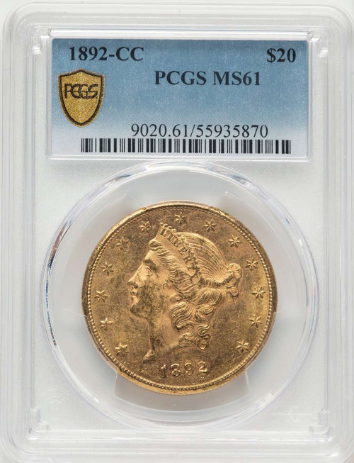 1892-CC $20 Liberty Gold Double Eagle PCGS MS61 coin front image