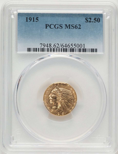1915 $2.5 Indian Gold Quarter Eagle Coin PCGS MS62 coin front image