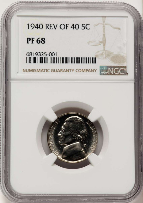 1940 5C Proof Jefferson Nickel Coin NGC PF68   Reverse of 1940 coin front image