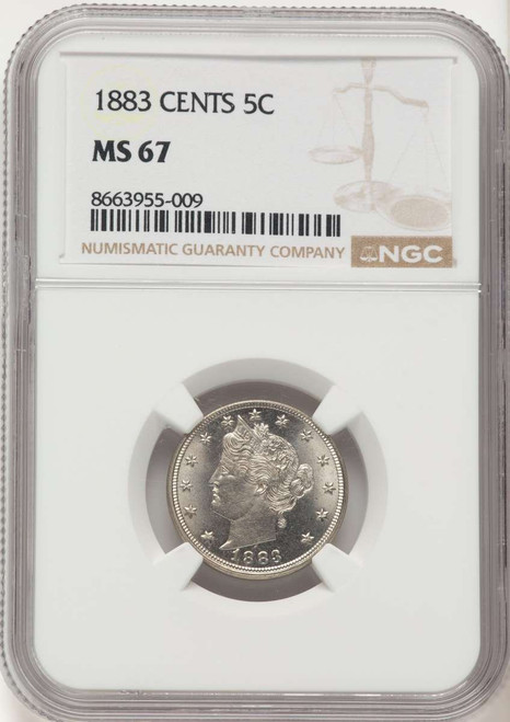 1883 5C Liberty Head Nickel Coin NGC MS67   With Cents coin front image