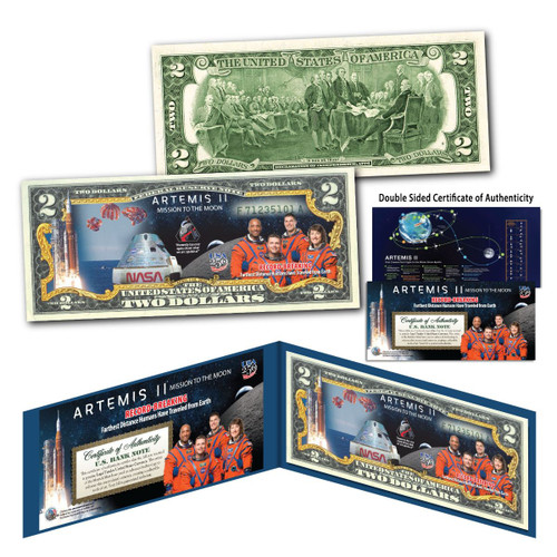 Artemis II Colorized $2 Bill Genuine U.S. Legal Tender