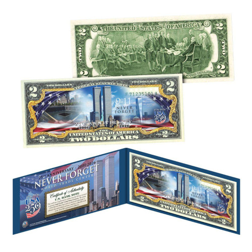  9/11 25th Anniversary “Never Forget” Colorized $2 Bill 