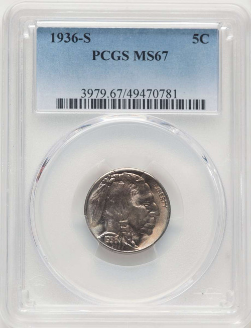 1936-S 5C Buffalo Nickel Coin PCGS MS67 coin front image