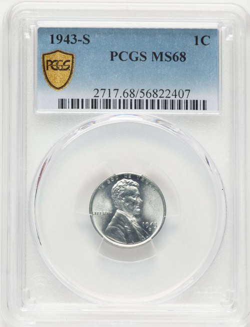 1943-S 1C Lincoln Cent Coin PCGS MS68 coin front image