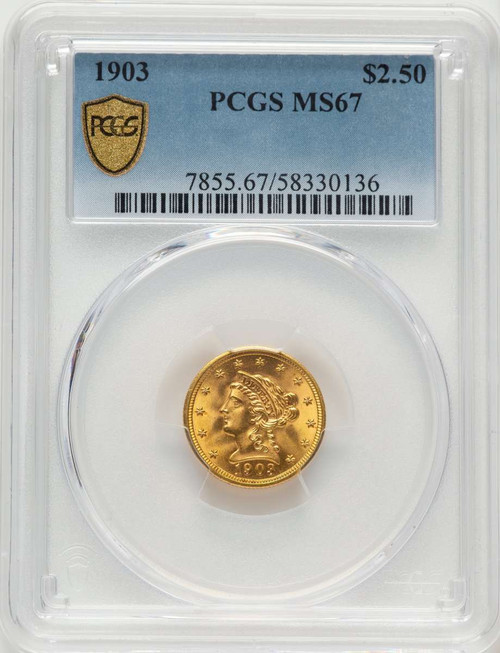 1903 $2.5 Liberty Gold Quarter Eagle Coin PCGS MS67 coin front image