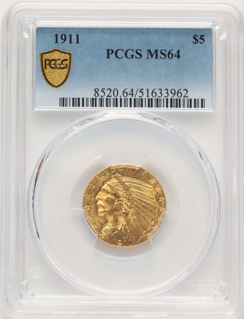 1911 $5 Indian Gold Half Eagle Coin PCGS MS64 coin front image
