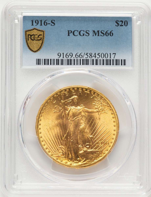 1916-S $20 Saint Gaudens Double Eagle PCGS MS66 coin front image