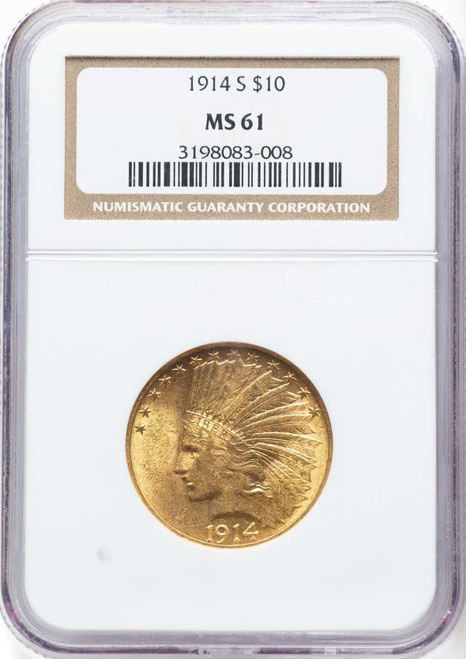 1914-S $10 Indian Gold Eagle Coin NGC MS61 coin front image