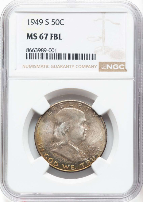 1949-S 50C Franklin Half Dollar Coin NGC MS67 coin front image