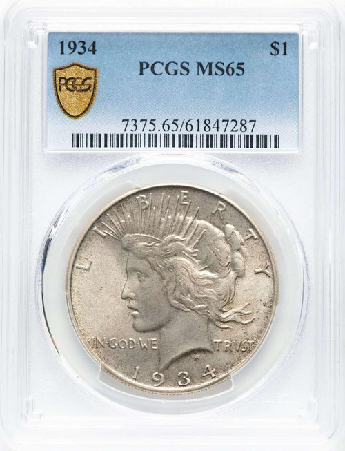 Bullionshark 1934 S$1 Peace Silver Dollar Coin PCGS MS65 - HAT784552015 