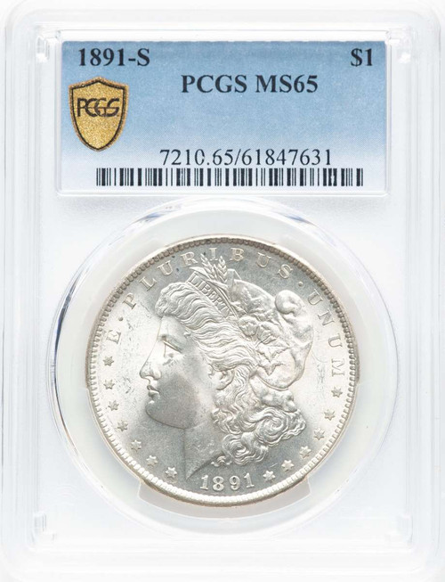 1891-S S$1 Morgan Silver Dollar Coin PCGS MS65 coin front image