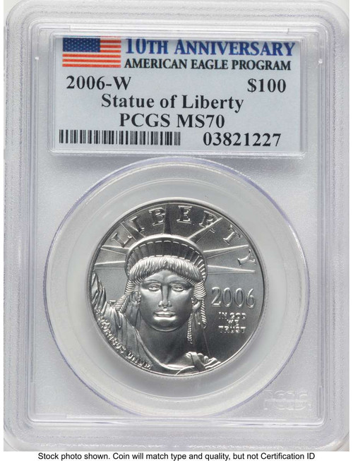 2006-W $100 Burnished Modern Bullion Coin PCGS MS70   One-Ounce Platinum Eagle - First Strike coin front image