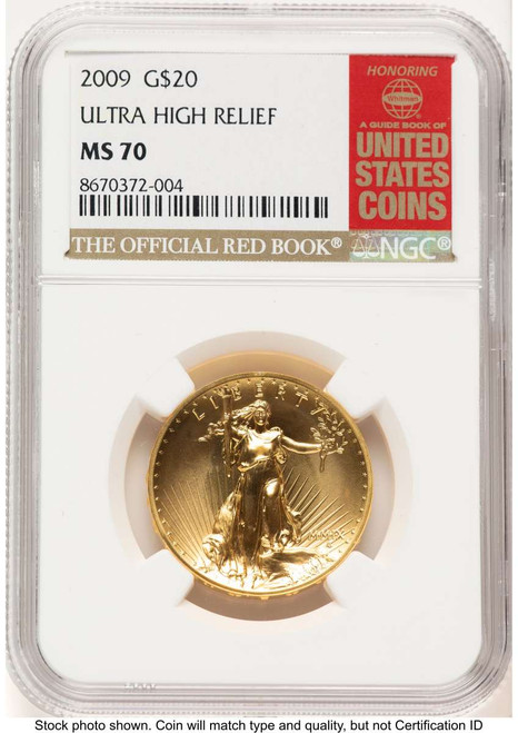 2009 $20 Gold High Relief Coin NGC MS70   One-Ounce Gold Ultra  Twenty Dollar coin front image