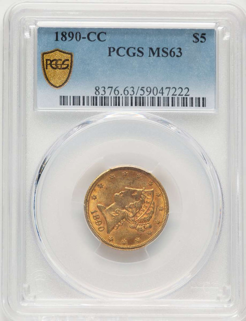 1890-CC $5 Liberty Gold Half Eagle Coin PCGS MS63 coin front image