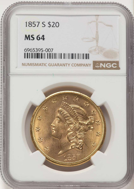 1857-S $20 Liberty Gold Double Eagle NGC MS64 coin front image