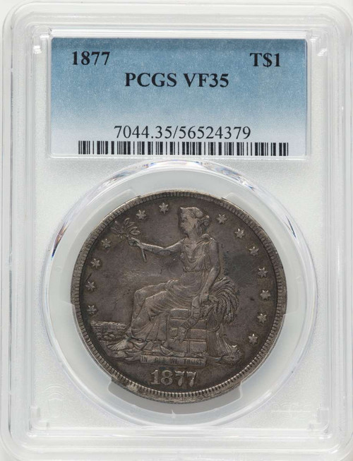 1877 T$1 Trade Dollar Coin PCGS VF35 coin front image