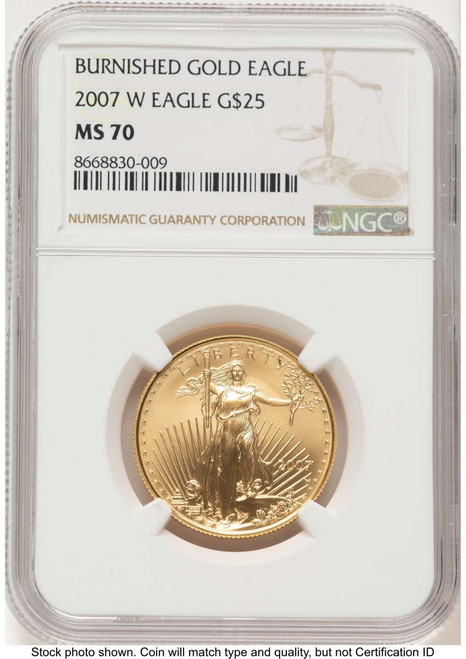 2007-W $25 Burnished 1/2 oz American Gold Eagle Coin NGC MS70 coin front image
