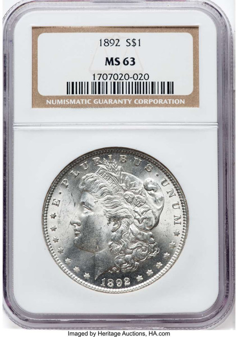 1892 S$1 Morgan Silver Dollar Coin NGC MS63 coin front image