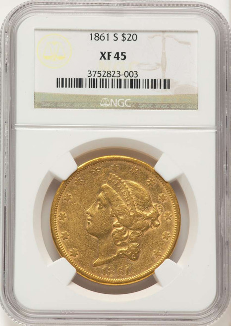 1861-S $20 Liberty Gold Double Eagle NGC XF45 coin front image